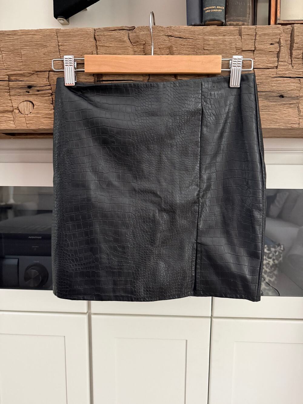 Windsor Black Croc Embossed Faux Leather Mini Skirt High Waist Small